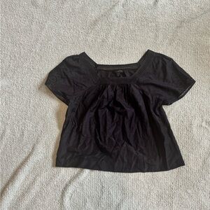 J. Crew Black Puff Sleeve Crop Blouse